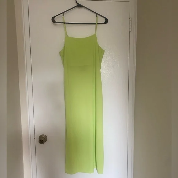 neon green slip dress Neon Turquoise Lace-Trim Mini Slip Dress